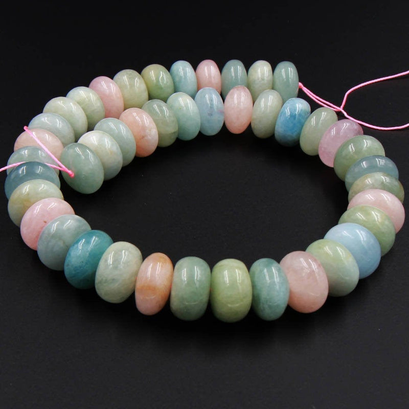 Large Highly Polished Natural Beryl 16mm Rondelle Beads Blue Aquamarine Green Aquamarine Pink Morgonite Peach Morganite 16" Strand