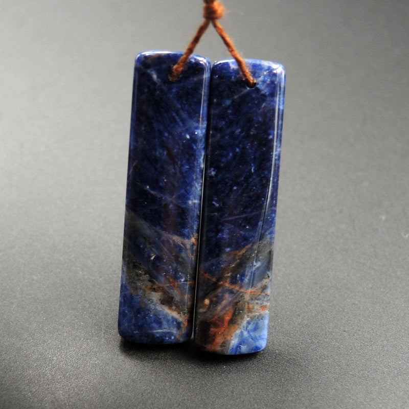 Natural African Orange Sodalite Rectangle Cabochon Cab Pair Drilled Matched Earrings Bead Pair Natural Stone E2282