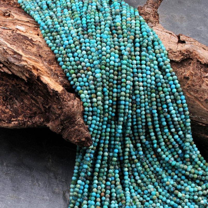 Natural Turquoise 2.5mm Faceted Round Beads Real Genuine Natural Blue Green Turquoise Gemstone Micro Faceted Diamond Cut 16" Strand