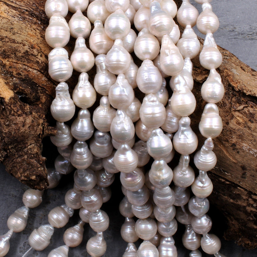 Genuine Freshwater Pearl Ming Pearl Fireball Pearl Flameball Pearl Irregular Baroque Pearl Nucleated Pearl Large Silvery White 16" Strand