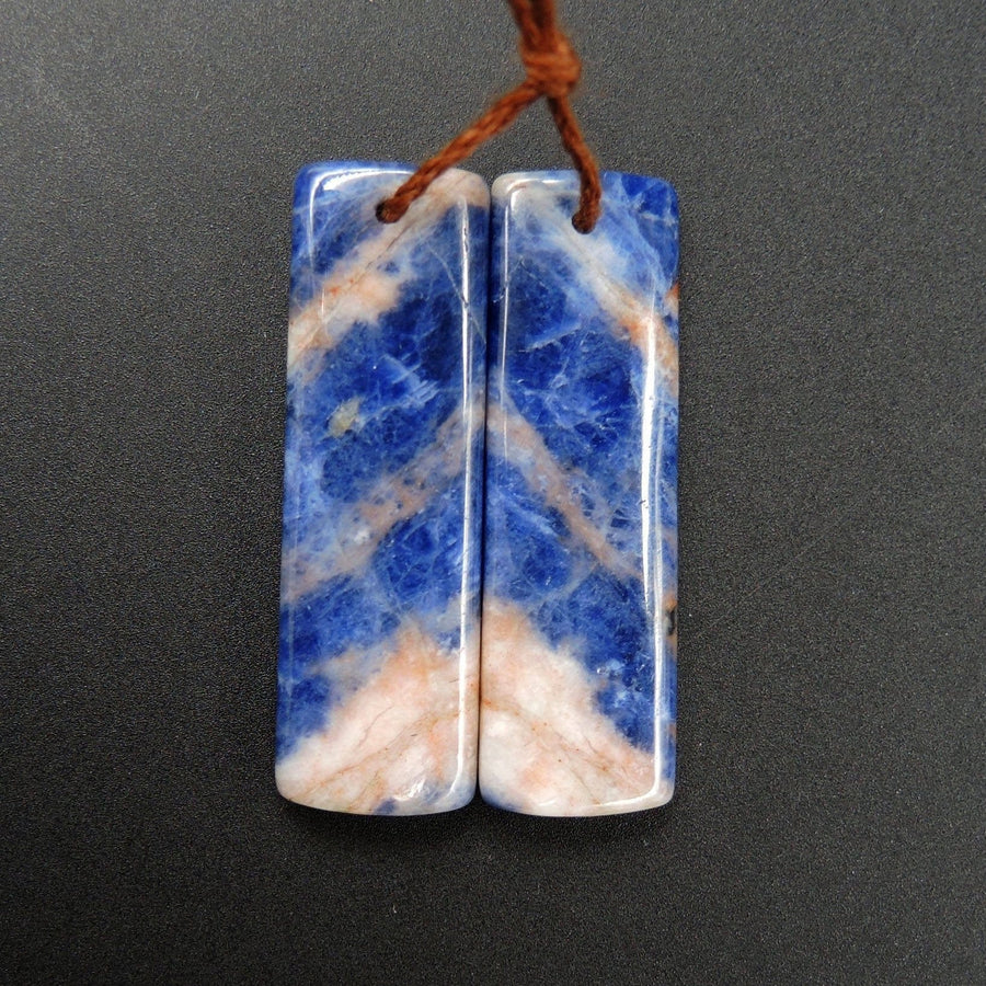 Natural African Orange Sodalite Rectangle Cabochon Cab Pair Drilled Matched Earrings Bead Pair Natural Stone E2298