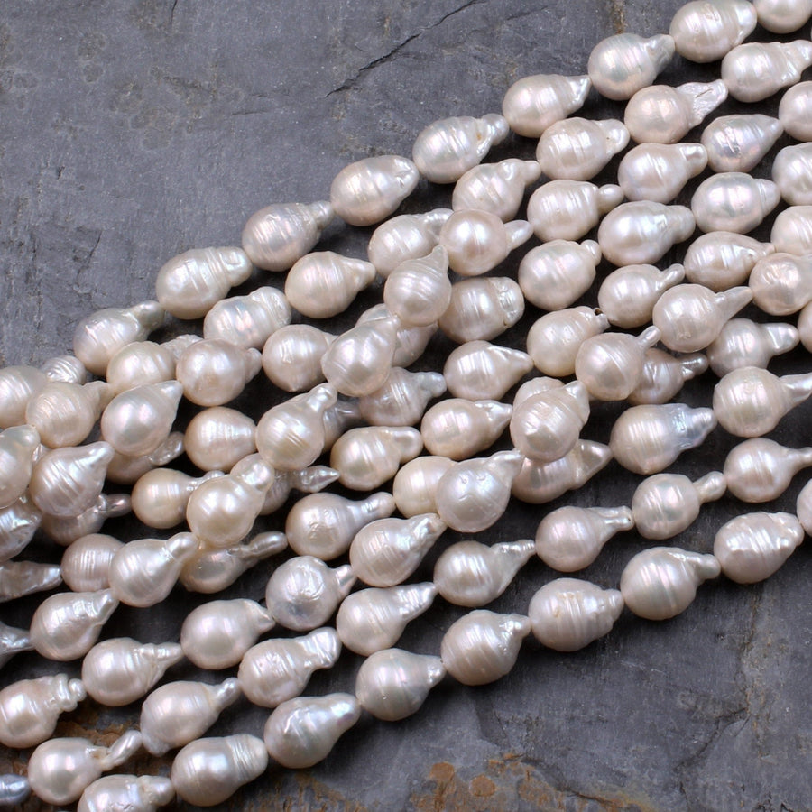 Genuine Freshwater Pearl Ming Pearl Fireball Pearl Flameball Pearl Irregular Baroque Pearl Nucleated Pearl Large Silvery White 16" Strand