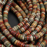 Red Creek Jasper Beads 8mm x 3mm Heishi Rondelle Disc High Quality Earthy Red Green Yellow Brown Multicolor Picasso Jasper 16" Strand