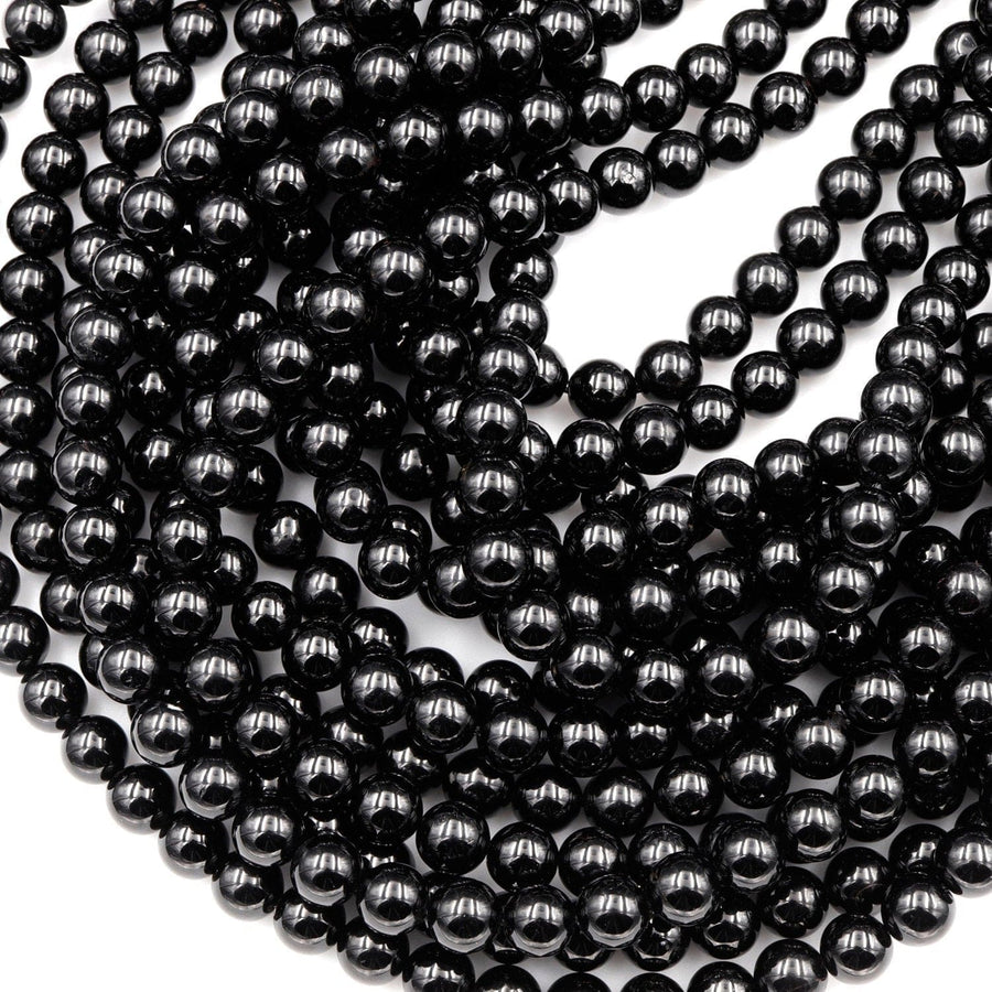 Genuine Natural Black Tourmaline Beads 4mm 6mm 8mm 10mm 12mm Round Beads A+ High Quality Black Gemstone Full 16" Strand