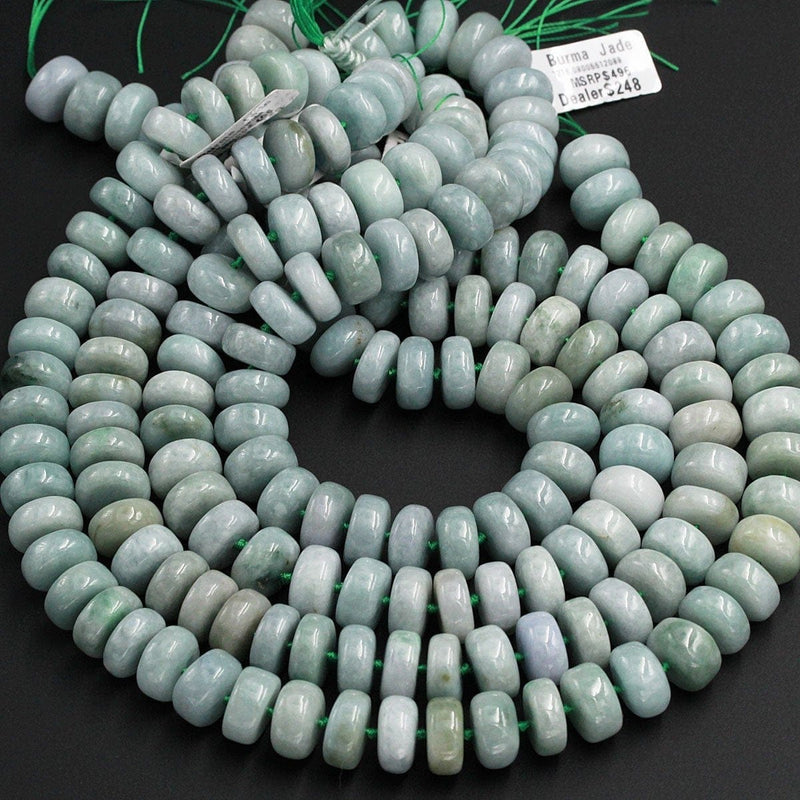 Large Natural Burmese Jade 14mm Rondelle Thick Wheel Beads Chunky Center Drilled Disc Icy Genuine Green Burma Jade Gemstone Beads 16" Strand