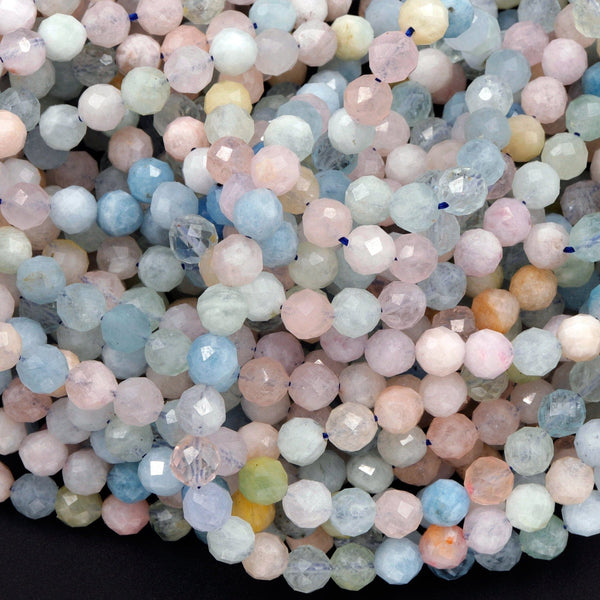 Micro Faceted Aquamarine 4mm 5mm Beads Natural Pastel Pink Morganite Blue Beryl Real Genuine Gemstone 16" Strand
