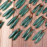 Drilled Natural Green Jade Earring Pair Long Teardrop Cabochon Cab Pair Matched Earrings Bead Pair