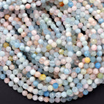 Micro Faceted Aquamarine 4mm 5mm Beads Natural Pastel Pink Morganite Blue Beryl Real Genuine Gemstone 16" Strand