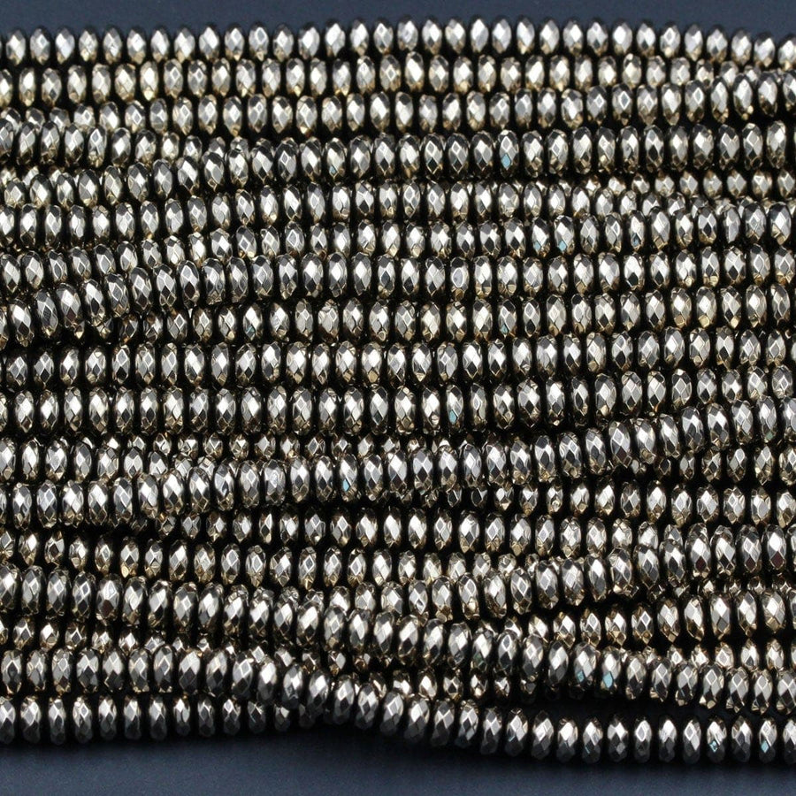 Large Hole Beads Titanium Pyrite Faceted 8mm Rondelle beads Thin Faceted Rondelle Diamond Micro Cut Sparkling Gemstone 16" Strand