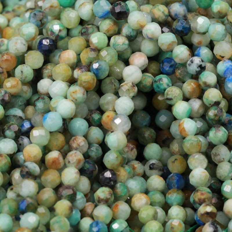 Micro Faceted Natural Green Chrysocolla Blue Azurite 4mm Faceted Round Beads Laser Diamond Cut Gemstone 16" High Quality 16" Strand