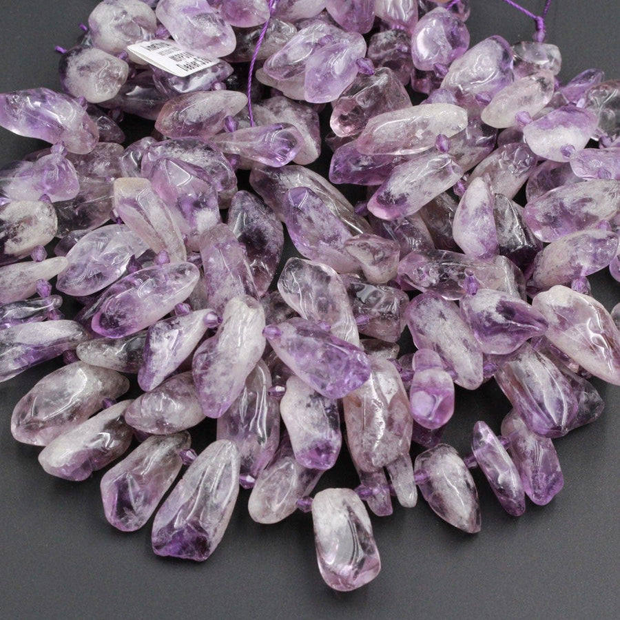 Large Huge Chunky Natural Amethyst Freeform Raw Organic Drop Petal Nugget Beads Focal Pendant Bead Light Purple Gemstone 16" Strand