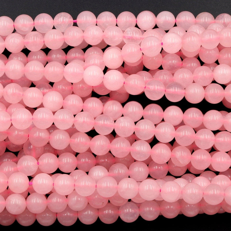 Natural Pink Rose Quartz 4mm 6mm 8mm Round Beads Smooth Polished Pastel Soft Baby Pink Gemstone 16" Strand