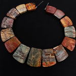 Graduated Natural Red Creek Jasper Trapezoid Beads Earthy Red Green Yellow Brown Multicolor Picasso Jasper 16" Necklace Strand