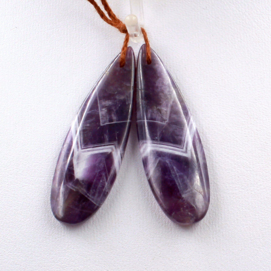 Drilled Chevron Amethyst Earring Beads Pair Teardrop Cabochon Cab Pair Matched Earrings Pair Natural Purple Amethyst Gemstone