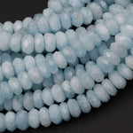 Natural Aquamarine Faceted Rondelle 8mm Beads Soft Sea Blue Color Faceted Saucer Center Drilled Disc Nugget Superior A Grade 16" Strand