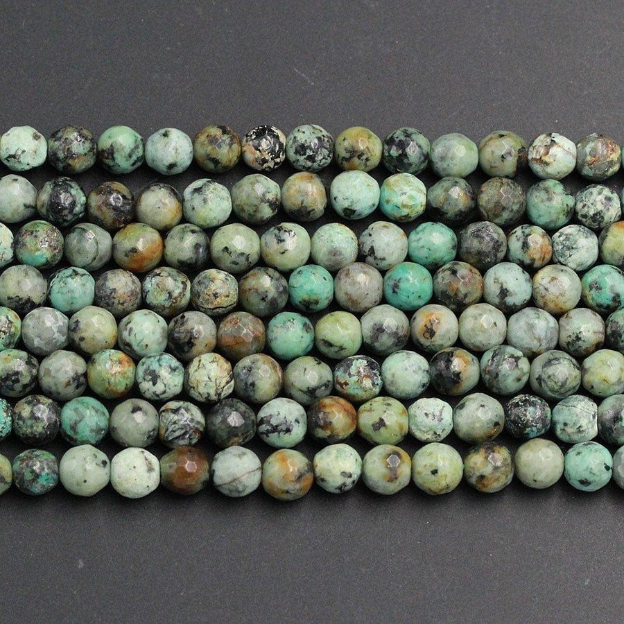 Faceted African Turquoise 4mm 6mm 8mm 10mm Round Beads High Quality Natural Turquoise Gemstone Lots of Blues Greens 16" Strand