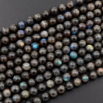 Rare Natural Black Labradorite 8mm 9mm 10mm 11mm 12mm  Round Beads Blue Flashes 16" Strand