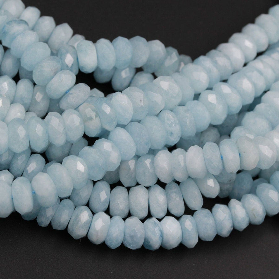 Natural Aquamarine Faceted Rondelle 8mm Beads Soft Sea Blue Color Faceted Saucer Center Drilled Disc Nugget Superior A Grade 16" Strand