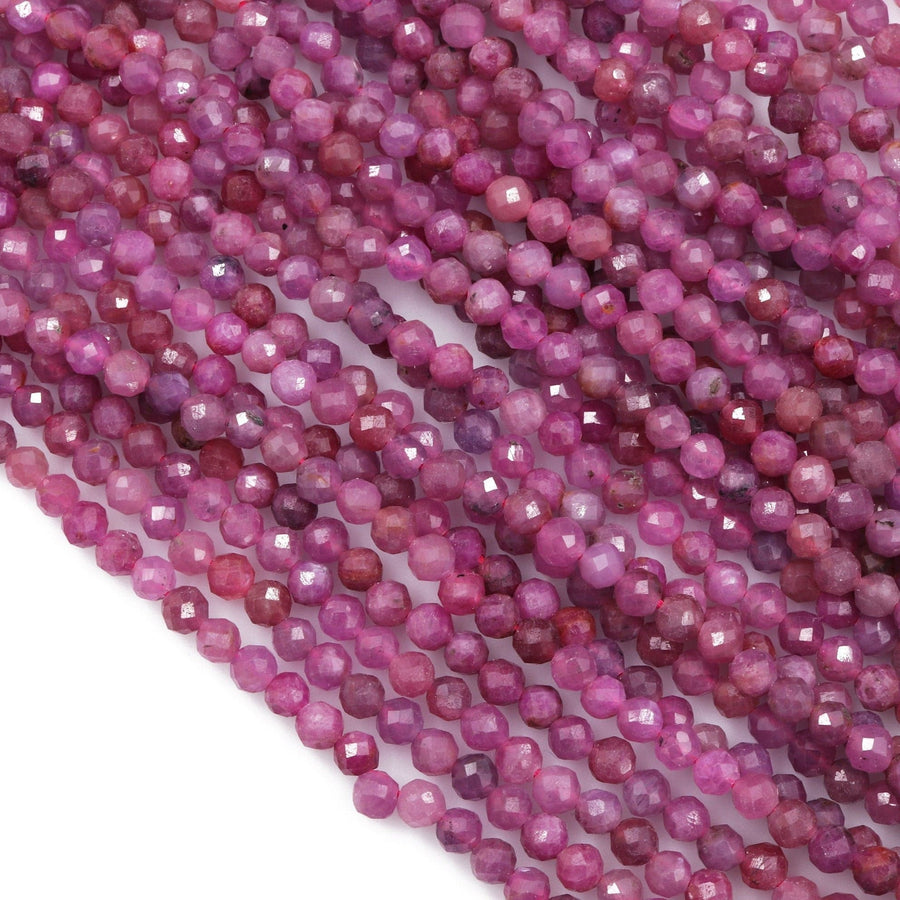 A Grade Genuine Natural Ruby Faceted 4mm Round Beads Organic Natural Pink Red Ruby Gemstone Small Micro Faceted Real Ruby 16" Strand