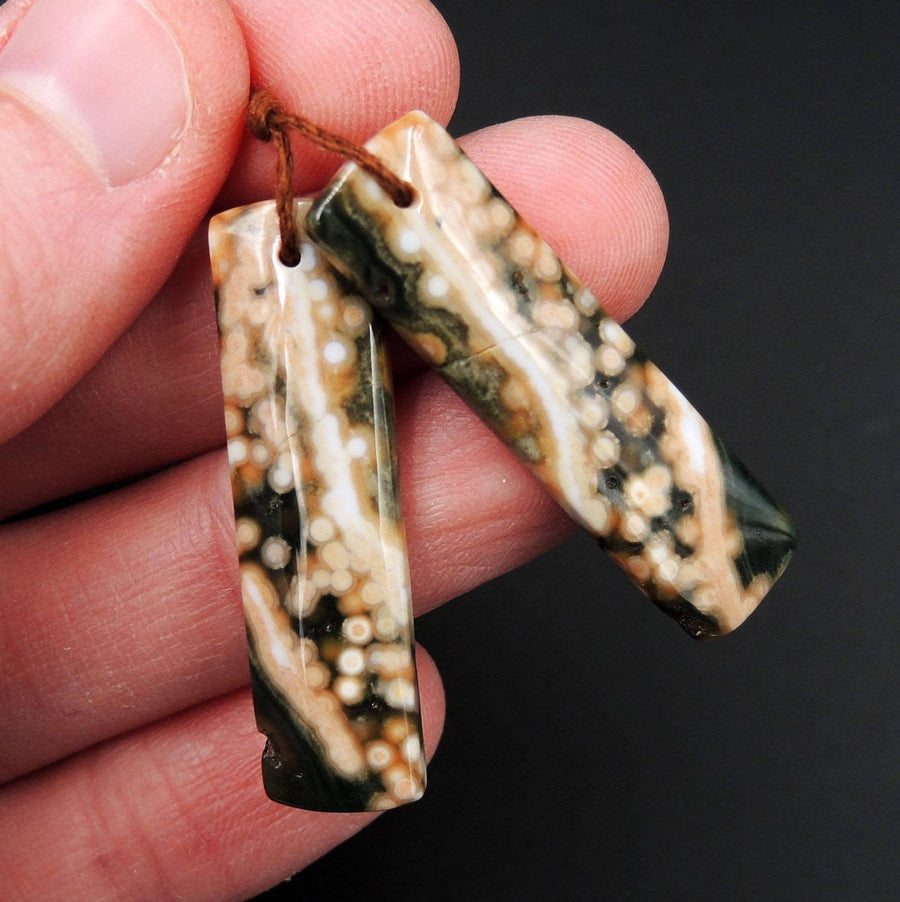 Natural Ocean Jasper Earring Pair Rectangle Cabochon Cab Pair Drilled Matched Earrings Bead Pair Natural Stone E2037