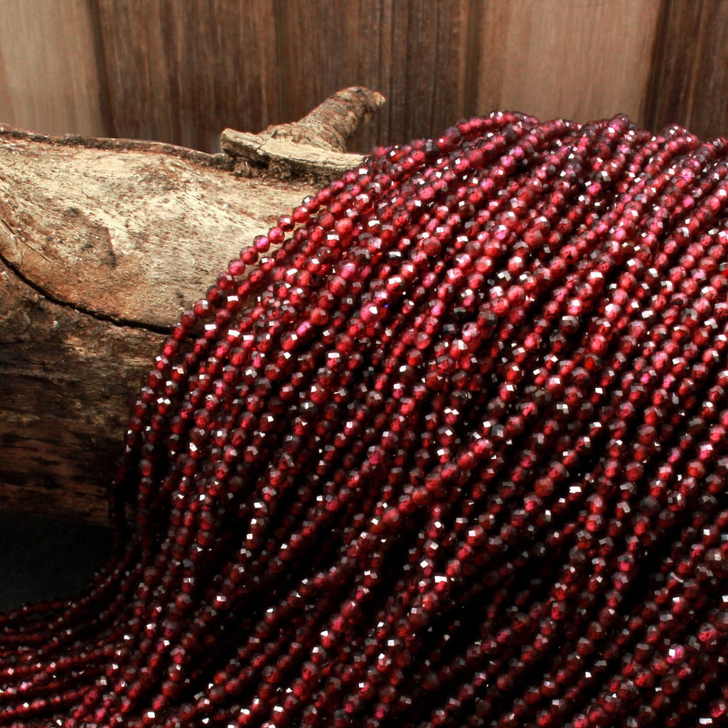 Natural Garnet Faceted 2.5mm Round Beads Micro Faceted Tiny Small Round Beads Diamond Cut Gemstone 16" Strand