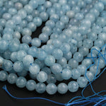 Natural Blue Aquamarine 6mm Round Beads A Grade Translucent Real Genuine Natural Blue Aquamarine Gemstone Birthstone 16" Strand