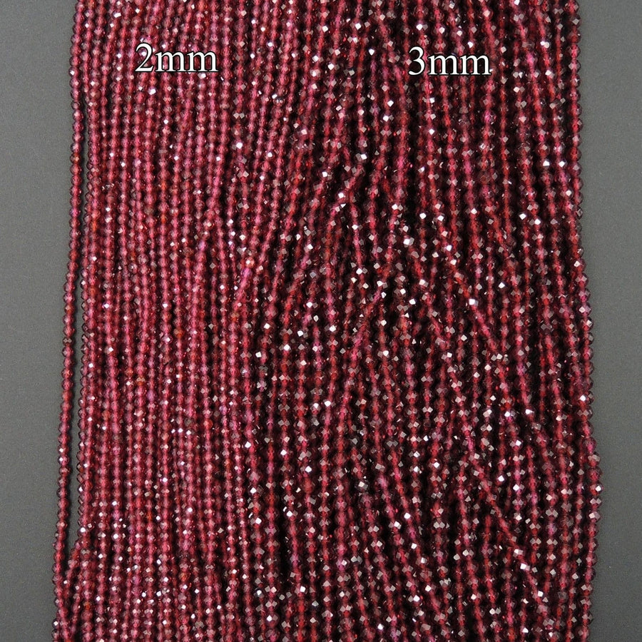 Micro Faceted Tiny Natural Red Garnet Round Beads 2mm 3mm Faceted Round Beads Diamond Cut Gemstone 16" Strand