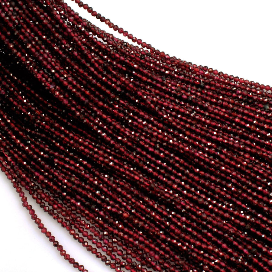 Natural Garnet Faceted 2.5mm Round Beads Micro Faceted Tiny Small Round Beads Diamond Cut Gemstone 16" Strand