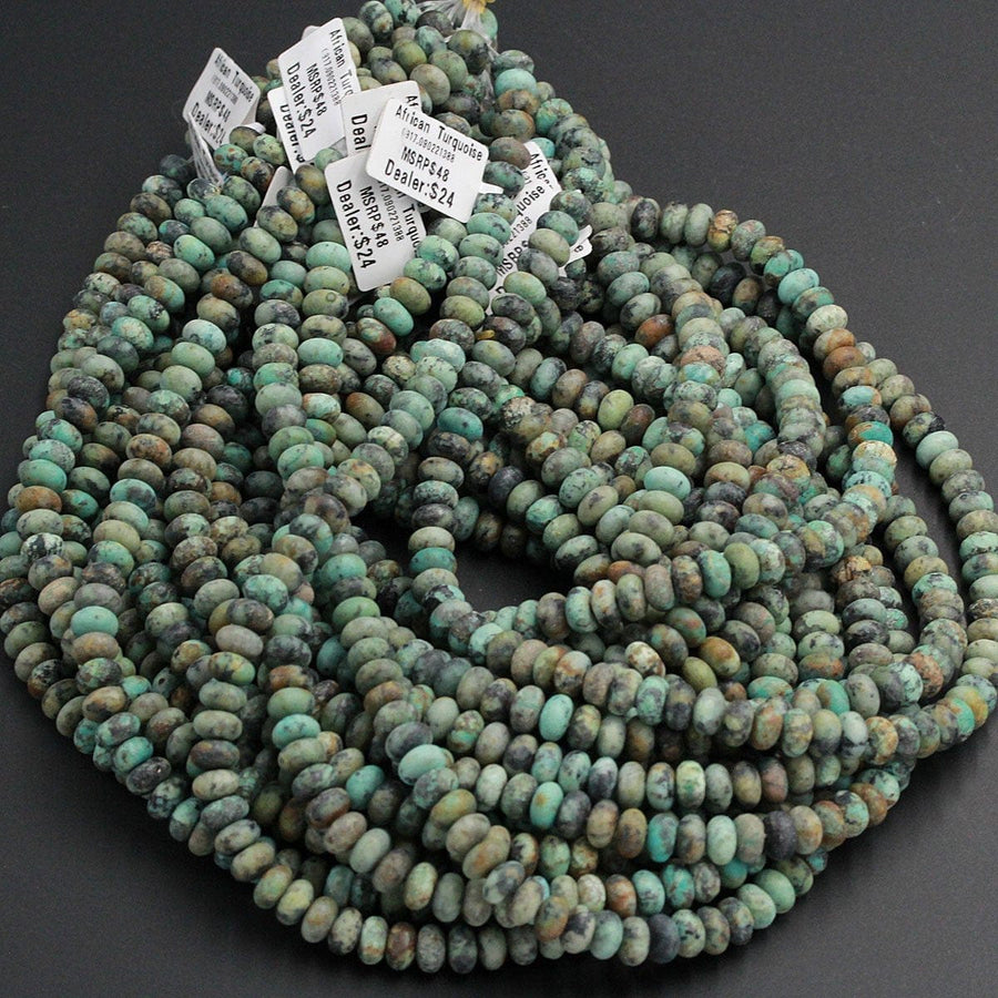 Matte Natural African Turquoise 6mm 8mm 10mm 12mm Rondelle Beads Matte Finish High Quality Natural Turquoise Lots of Blues Greens 16" Strand