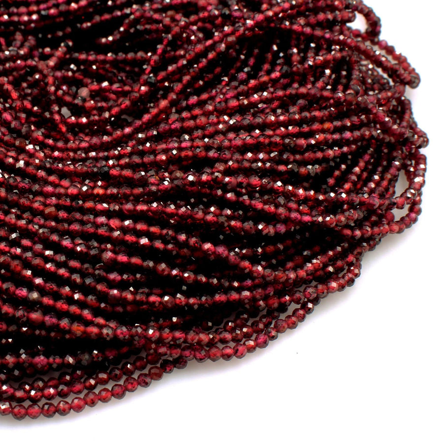 Natural Garnet Faceted 2.5mm Round Beads Micro Faceted Tiny Small Round Beads Diamond Cut Gemstone 16" Strand