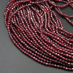 Micro Faceted Tiny Natural Red Garnet Round Beads 2mm 3mm Faceted Round Beads Diamond Cut Gemstone 16" Strand