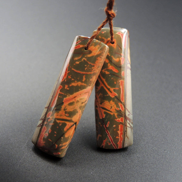 Natural Red Creek Jasper Earring Pair Rectangle Cabochon Cab Pair Drilled Matched Earrings Bead Pair E1343