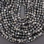 Star Cut Natural Larvikite Beads Aka Black Labradorite Faceted 8mm 10mm Rounded Nugget Sharp Facets 15" Strand
