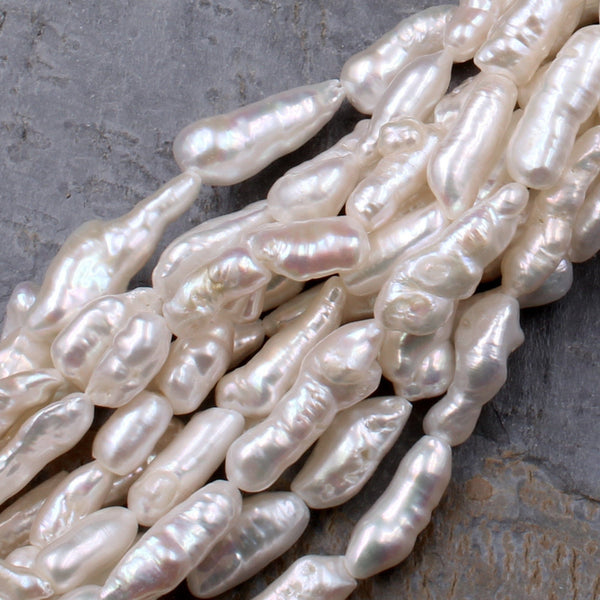 Freeform Natural White Stick Pearl Long Baroque Pearl Genuine Freshwater Pearl Barrel Pearl 16" Strand