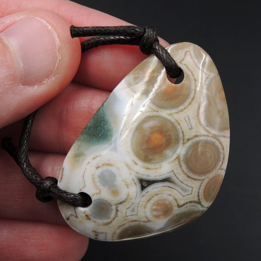 Natural Ocean Jasper Pendant Orange Pink Green White Two Hole Drilled Freeform Irregular Pendant P1845