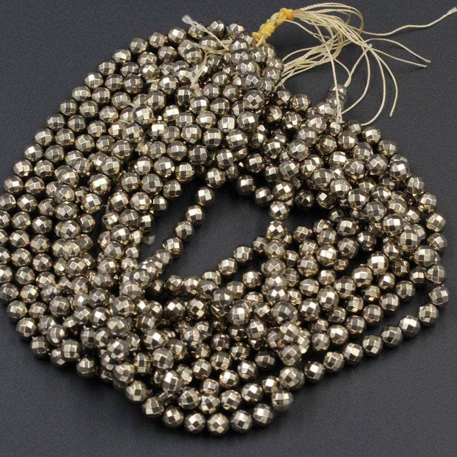 Titanium Pyrite Faceted 4mm 6mm 8mm Round Beads Micro Faceted Round Diamond Micro Cut Sparkling Natural Gemstone 16" Strand