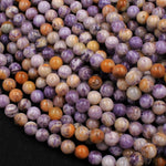 Natural Petrified Fluorite Beads 8mm 10mm Round Beads Natural Purple Yellow Orange Gemstone Beads 16" Strand