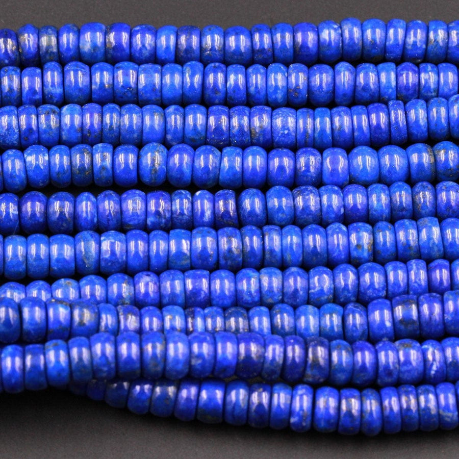 Superior AAA Quality Genuine 100% Natural Blue Lapis Lazuli Rondelle Beads 6mm x 4mm Disc Thick Rondelle Saucer Wheel Gemstone 16" Strand
