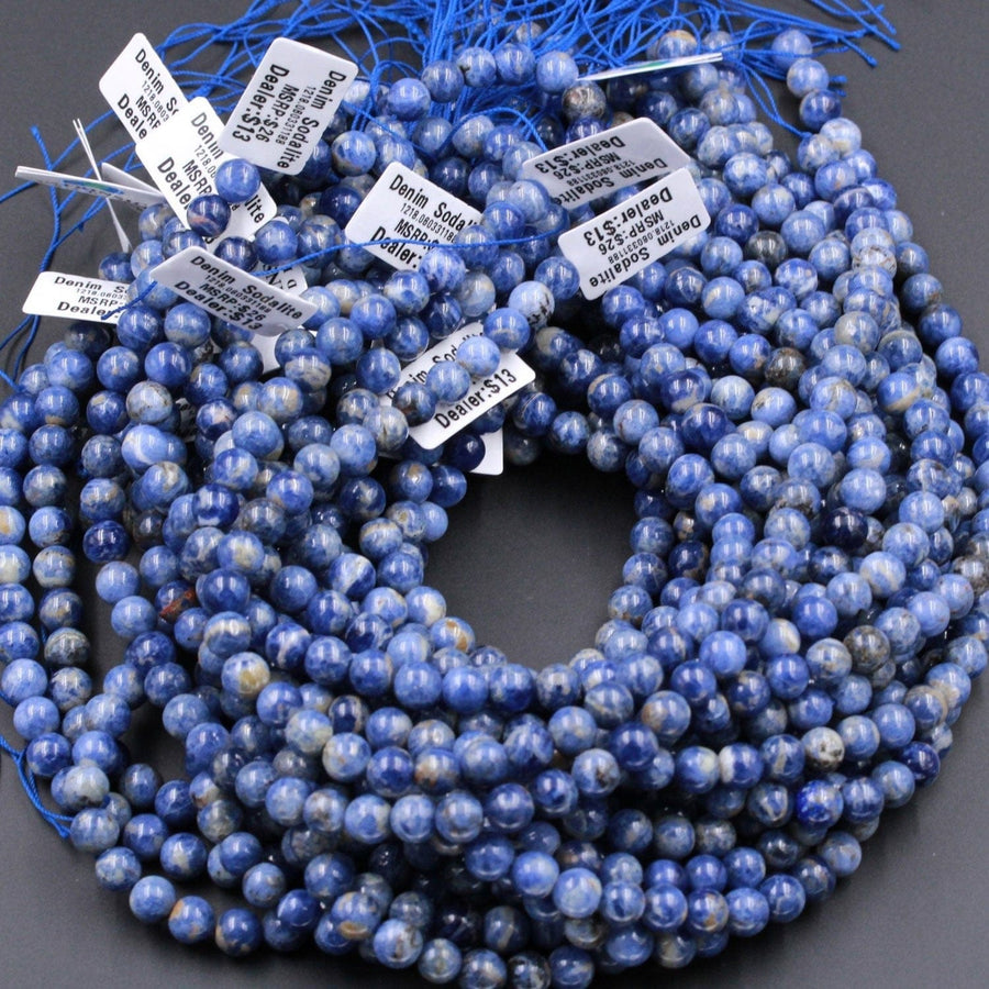 Natural Denim Sodalite 6mm Round 8mm Round 10mm Round Beads Earthy Denim Blue Color Stone Gemstone 16" Strand