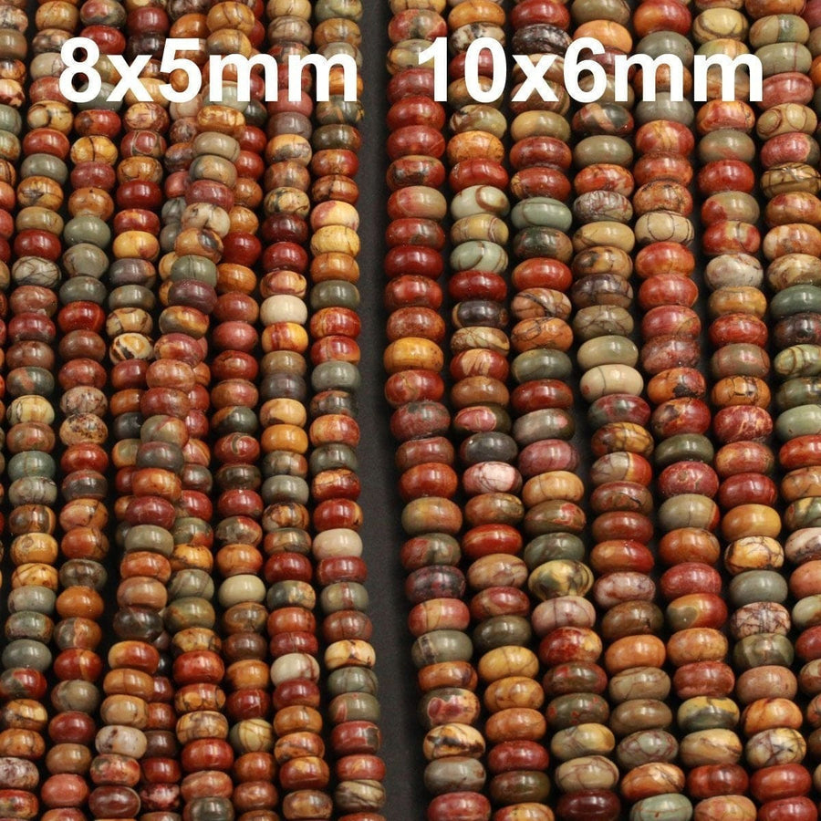Red Creek Jasper Rondelle Beads 6mm 8mm 10mm Red Green Yellow Brown Natural Cherry Creek Multi Color Multicolor Picasso Jasper 16" Strand