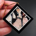 Intarsia Pendant Natural Tiffany Stone W Black Onyx Inlay Side Drilled Square Pendant Picture Frame Unusual Pink Tiffany Stone P1811