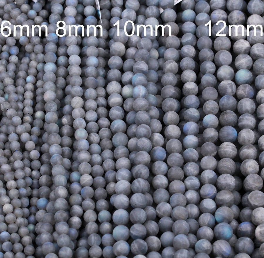A Grade Matte Natural Labradorite 4mm 6mm 8mm 10mm 12mm Matte Round Beads Blue Flashes 16" Strand