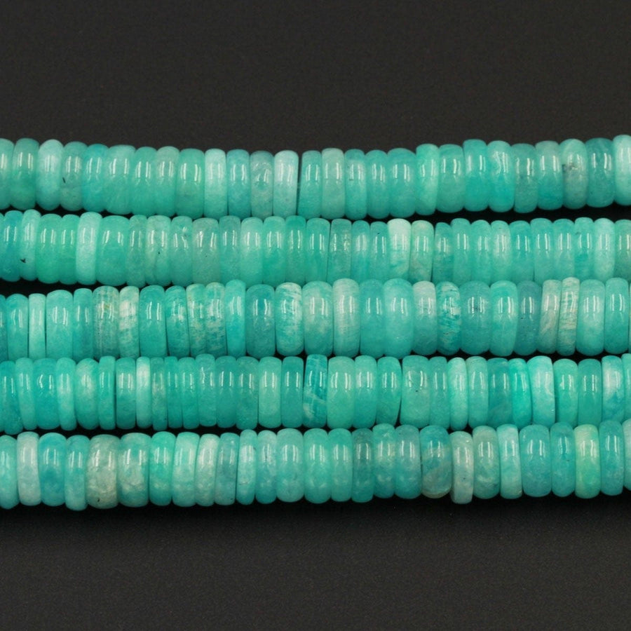 Large Natural Peruvian Amazonite Heishi Rondelle Beads Superior A Grade Genuine Sea Blue Green Gemstone Center Drilled Disc 15" Strand