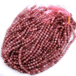 Micro Faceted Natural Red Pink Strawberry Quartz 7mm 8mm Round Beads AA Laser Diamond Cut Sparkling Gemstone 16" Strand