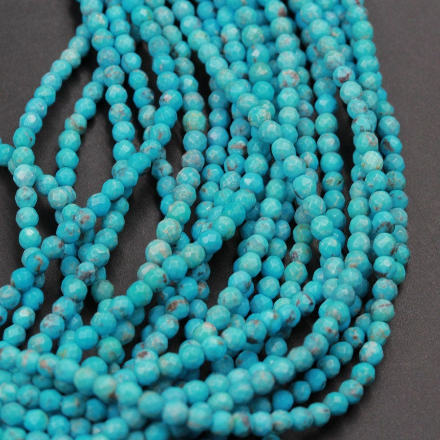 AAA Natural Turquoise 3mm Faceted Round Beads Micro Faceted Diamond Cut Dazzling Facets Small Natural Blue Turquoise Gemstone 16" Strand