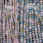 Micro Faceted Natural Beryl Round Beads 6mm 8mm Faceted Pastel Pink Morganite Blue Aquamarine Round Laser Diamond Cut Gemstone 16" Strand