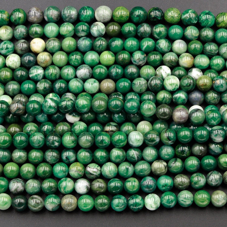 Natural African Green Jade Beads 4mm 6mm 8mm 10mm Round Smooth Plain Round Green Jade Gemstone Beads 16" Strand