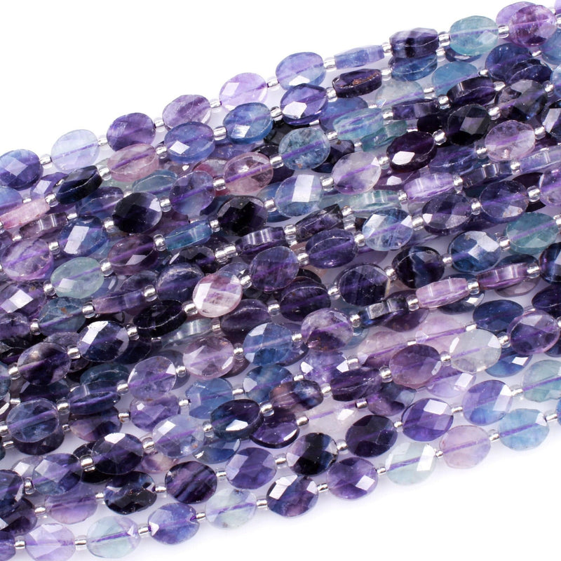 AAA Super Clear Natural Fluorite Faceted Oval Beads Sharp Facets Laser Diamond Cut Purple Green Blue Gemstone Beads 16" Strand