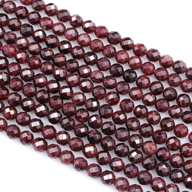 Natural Red Garnet Gemstone Beads Faceted 6mm 8mm Round Beads High Quality Laser Diamond Cut Gemstone 16" Strand