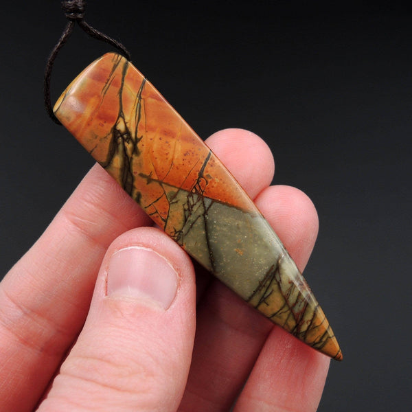 Natural Red Creek Jasper Pendant Multi-color Dagger Cabochon Cab Drilled Pendant P1216